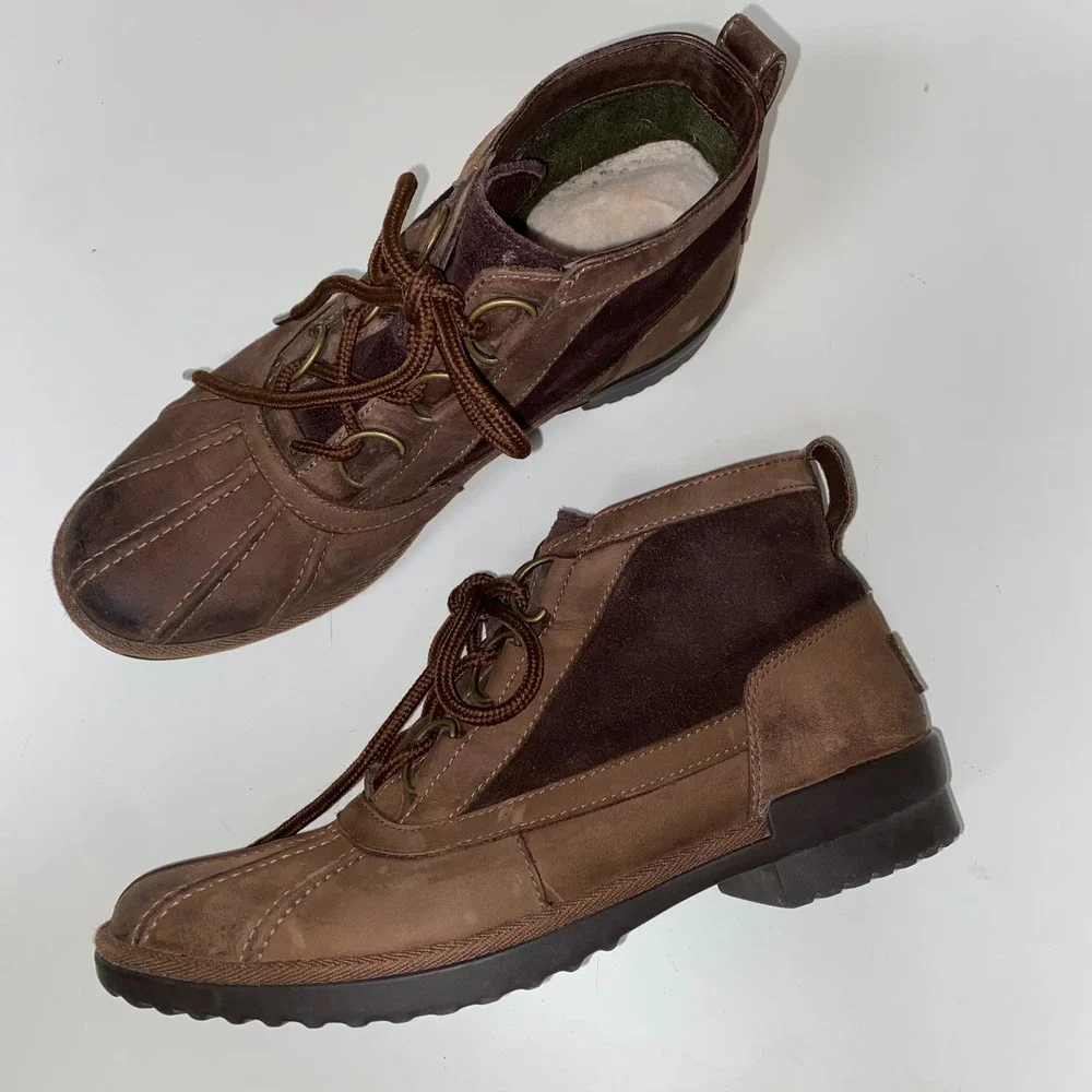 UGG Cecile Waterproof Duck Boots Brown Leather Suede Lace Up Ankle 1095156‎ W 8